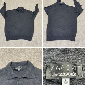 Signore mens sweater sz large knit long sleeve gray 100% wool pullover 3 button